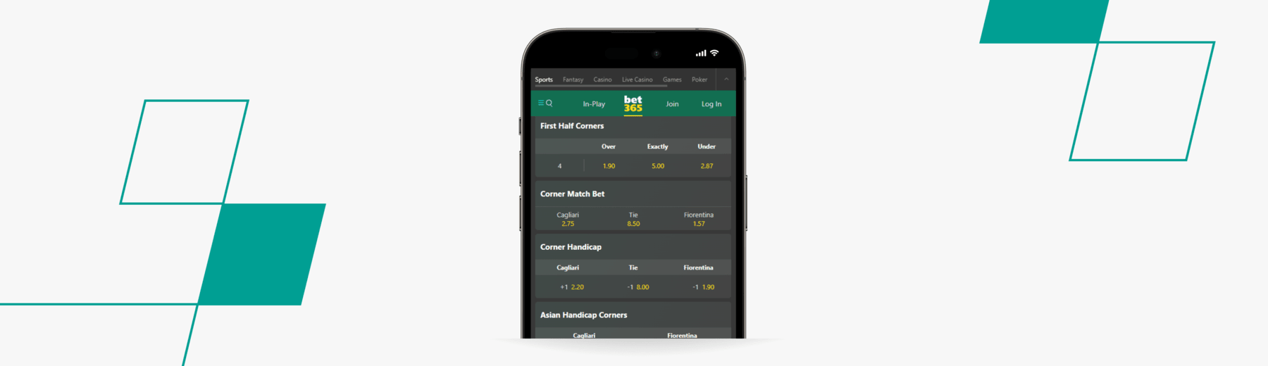 Screenshot of corner betting bet365 desktop 2