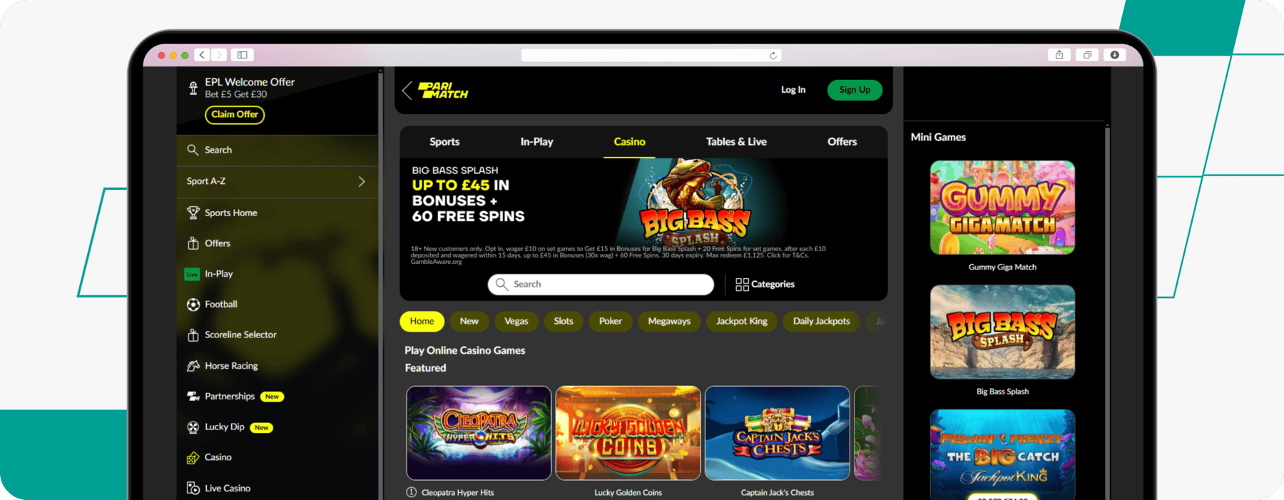 screenshot of parimatch online casino