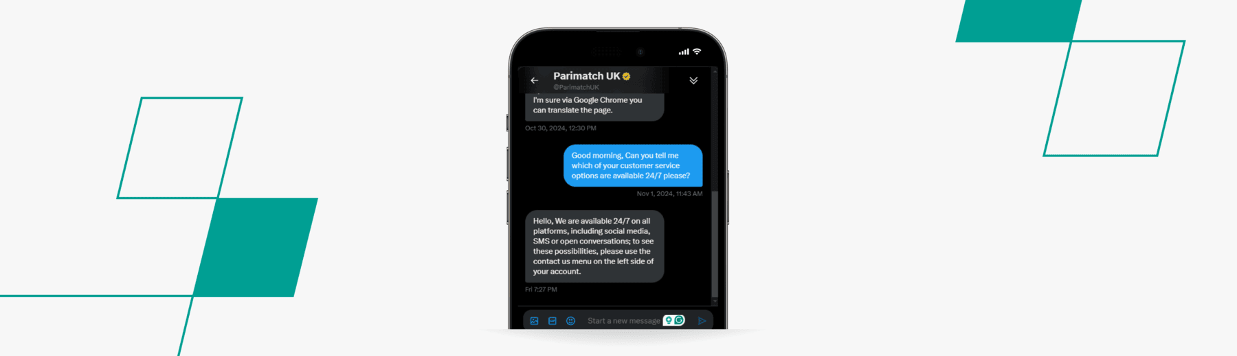 screenshot of parimatch twitter x support